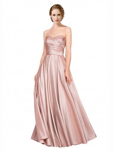 Cheapest Long Plated Strapless Sweetheat Stretch Satin Prom Dress