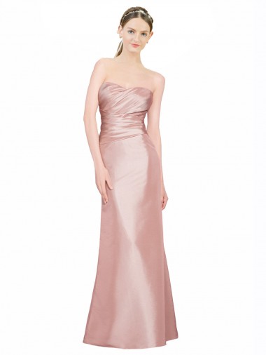 Cheapest Long Strapless Stretch Satin Prom Dress with Pleats and Low Back