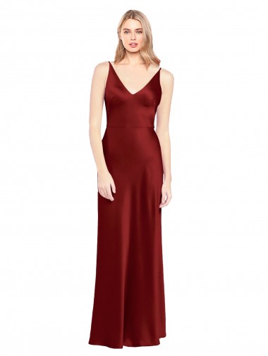 Cheapest Full Length Long Stretch Satin Slip Prom Dress V-Back