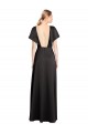Cheapest Cap Sleeves Open Back Long Stretch Satin Prom Dress