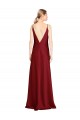 Cheapest Floor Length Deep V-Back Stretch Satin Prom Dress with Front Slit