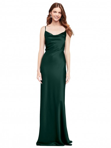 Cheapest Fitted Cowl Neck Long Stretch Satin Slip Prom Dress with V-Back