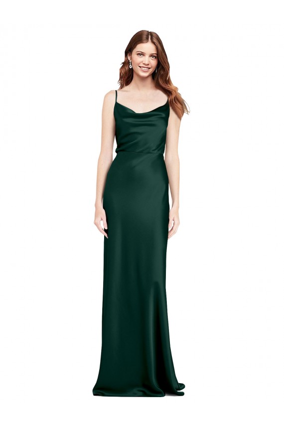 Cheapest Fitted Cowl Neck Long Stretch Satin Slip Prom Dress with V-Back