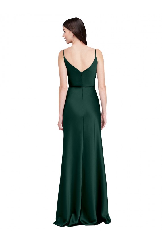 Cheapest Fitted Cowl Neck Long Stretch Satin Slip Prom Dress with V-Back