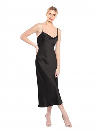 Cheapest Cowl Neck Midi Length Short Stretch Satin Slip Cocktail Prom Dress / Homecoming Dress