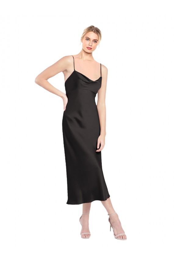 Cheapest Cowl Neck Midi Length Short Stretch Satin Slip Cocktail Prom Dress / Homecoming Dress