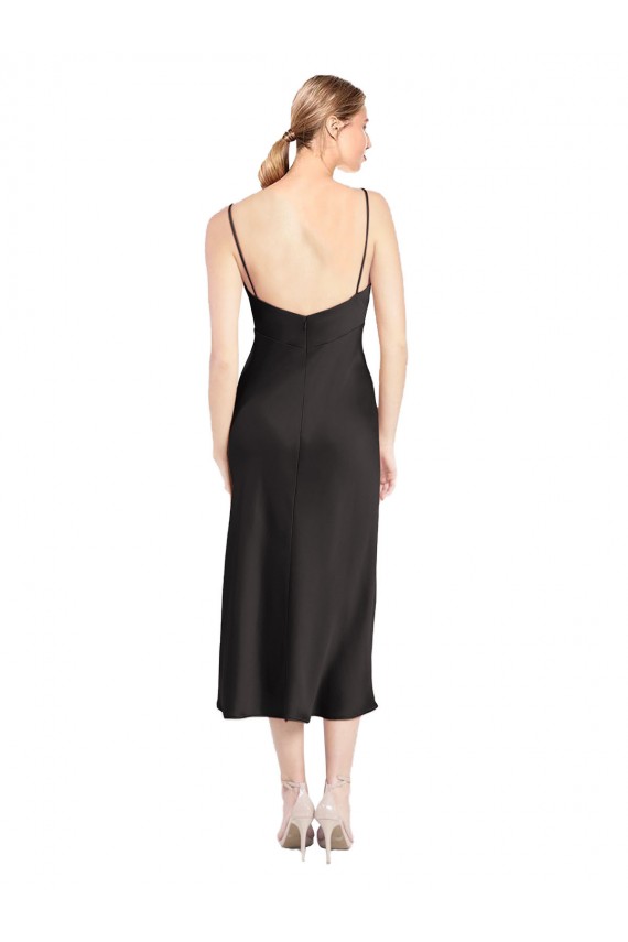 Cheapest Cowl Neck Midi Length Short Stretch Satin Slip Cocktail Prom Dress / Homecoming Dress