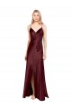 Cheapest Sleek Spaghetti Straps V-Neck Stretch Satin Prom Dress with Center Front Slit
