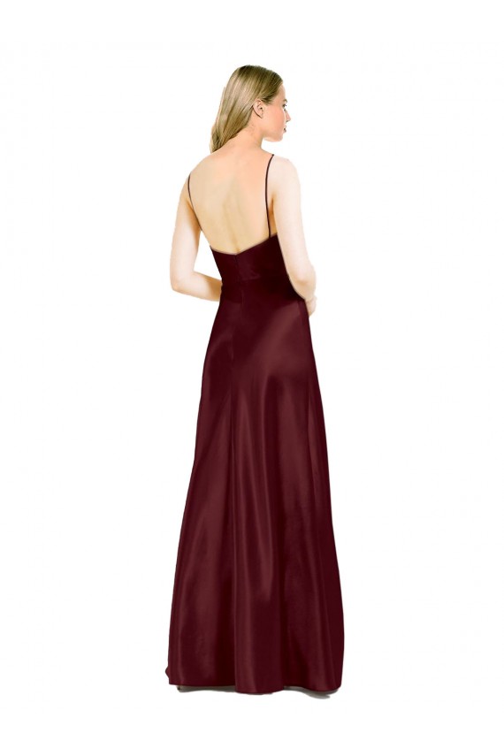 Cheapest Sleek Spaghetti Straps V-Neck Stretch Satin Prom Dress with Center Front Slit