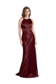 Cheapest High Neck Halter Long Sleeveless Stretch Satin Prom Dress with Strappy Back