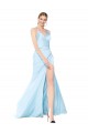 Cheapest Double Straps V-Neck Sleeveless Stretch Satin Prom Dress with High Slit