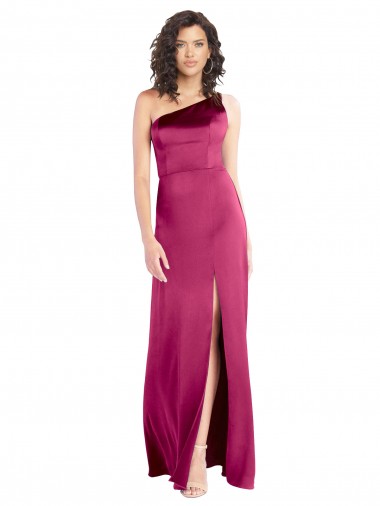 Cheapest Sleek One Shoulder A-Line Long Stretch Satin Prom Dress with Spaghetti Straps Back