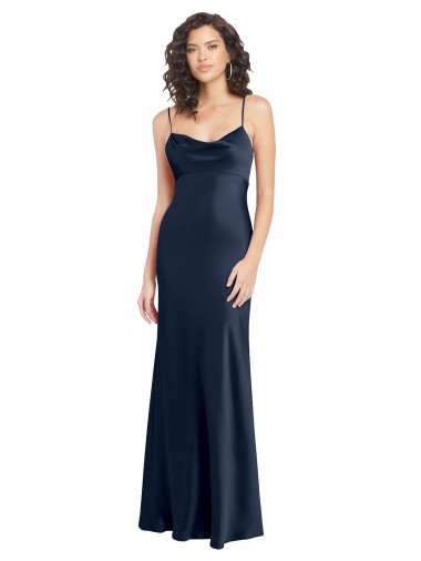 Cheapest Cowl Neck Long Empire Waist Stretch Satin Prom Dress with Open Back