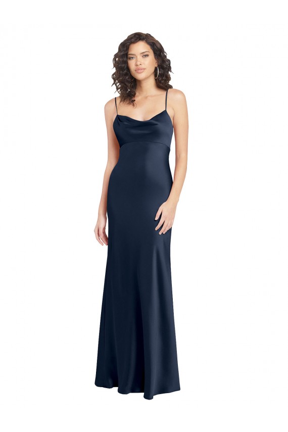 Cheapest Cowl Neck Long Empire Waist Stretch Satin Prom Dress with Open Back