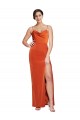 Cheapest Front Cowl Neck Long Floor Length Stretch Satin Prom Dress with High Side Split