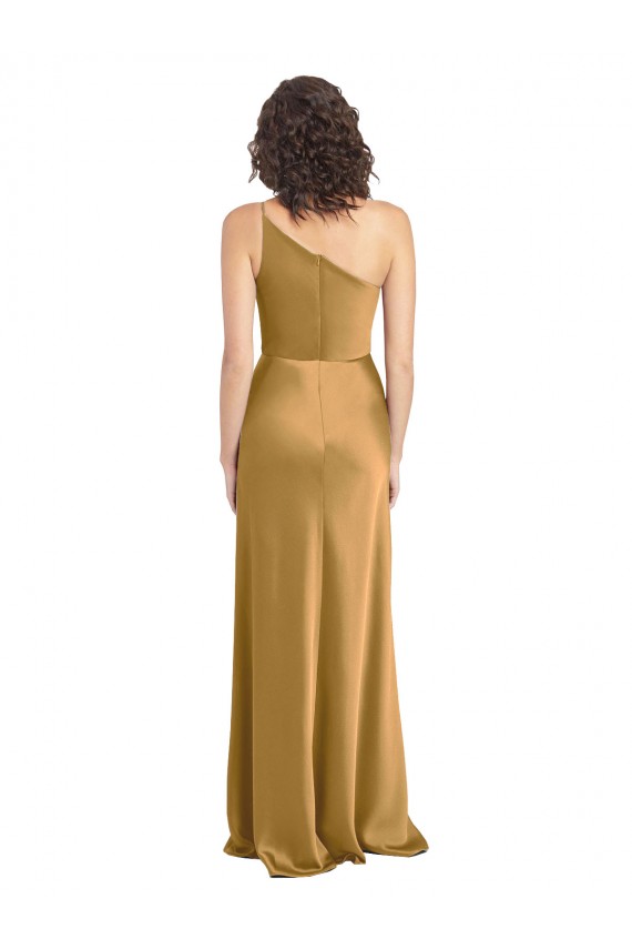 Cheapest One Shoulder Long Floor Length Stretch Satin Slip Prom Dress