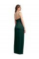 Cheapest Sleek Straight Neckline Long Wrap Stretch Satin Prom Dress with Angled Pleats