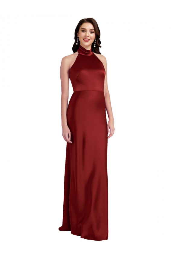 Cheapest Backless Halter Long Stretch Satin Prom Dress