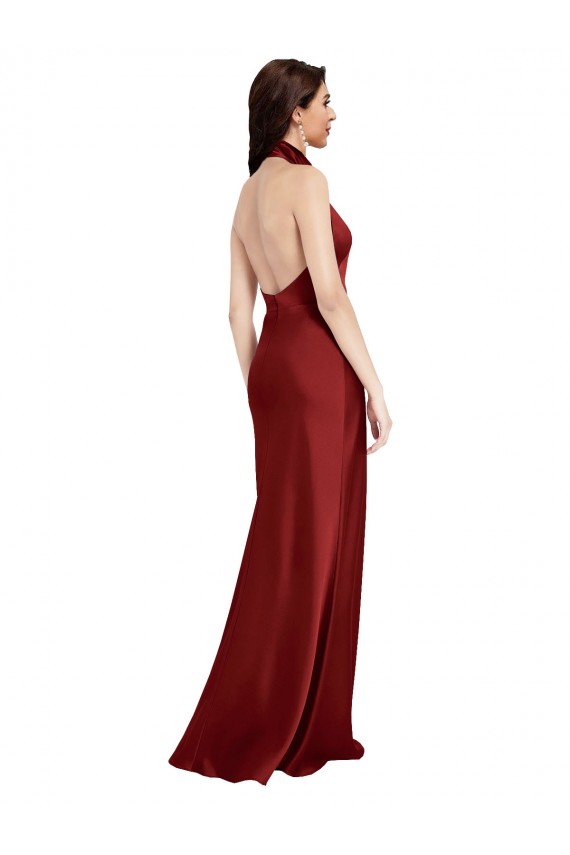 Cheapest Backless Halter Long Stretch Satin Prom Dress