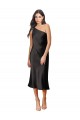Cheapest Sleek One Shoulder Midi Length Short Stretch Satin Slip Cocktail Prom Dress / Homecoming Dress