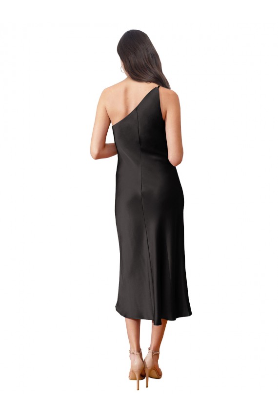 Cheapest Sleek One Shoulder Midi Length Short Stretch Satin Slip Cocktail Prom Dress / Homecoming Dress