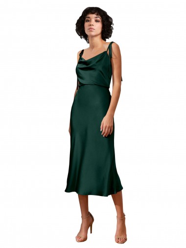 Cheapest Spaghetti Straps Tie Shoulders Cowl Neck Short Midi Length Stretch Satin Cocktail Prom Dress / Homecoming Dress
