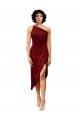 Cheapest One Shoulder Midi Length Short Stretch Satin Wrap Style Cocktail Prom Dress / Homecoming Dress