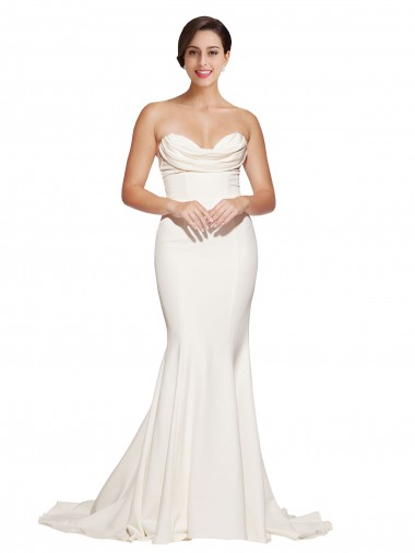 Cheapest Strapless Cowl Neck Sweep Train Stretch Satin Prom Dress