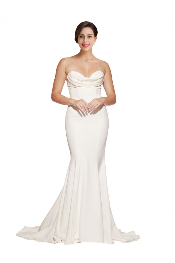 Cheapest Strapless Cowl Neck Sweep Train Stretch Satin Prom Dress
