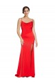 Cheapest Low Back Cowl Neck Stretch Satin Prom Dress with High Side Slit