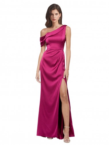 Cheapest Off the Shoulder Short Sleeves Stretch Satin Prom Dress with Side Slit