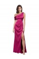Cheapest Off the Shoulder Short Sleeves Stretch Satin Prom Dress with Side Slit
