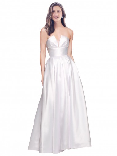 Cheapest Full Length Strapless V-Cutout Stretch Satin Prom Dress