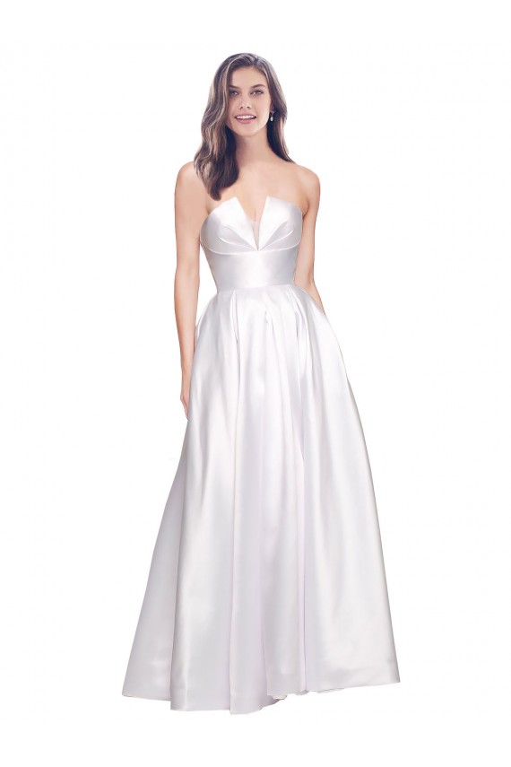 Cheapest Full Length Strapless V-Cutout Stretch Satin Prom Dress