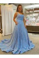 Cheapest A-Line Scoop Sleeveless Long Court Train Velvet Sequin Prom Dress