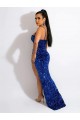 Cheapest Long Sweep Train Spaghetti Straps Sleeveless Velvet Sequin Prom Dress with Slit