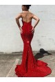 Cheapest Mermaid Sweetheart Sleeveless Long Court Train Velvet Sequin Prom Dress