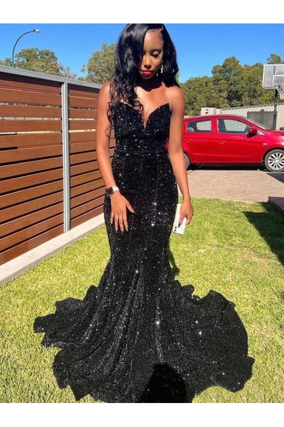 Cheapest Mermaid Sweetheart Sleeveless Long Floor Length Velvet Sequin Prom Dress