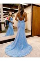 Cheapest Criss Cross Open Back V-Neck Sleeveless Long Velvet Sequin Prom Dress