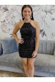 Cheapest Halter Sleeveless Short Velvet Sequin Prom Dress
