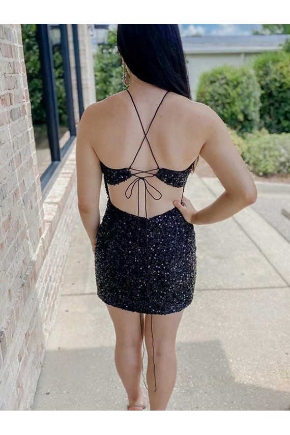 Cheapest Halter Sleeveless Short Velvet Sequin Prom Dress