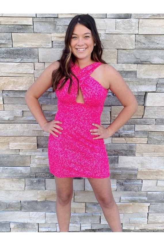 Cheapest Halter Sleeveless Short Velvet Sequin Cocktail Prom Dress