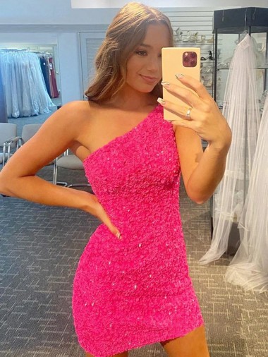Cheapest Short One Shoulder Sleeveless Velvet Sequin Prom Dress