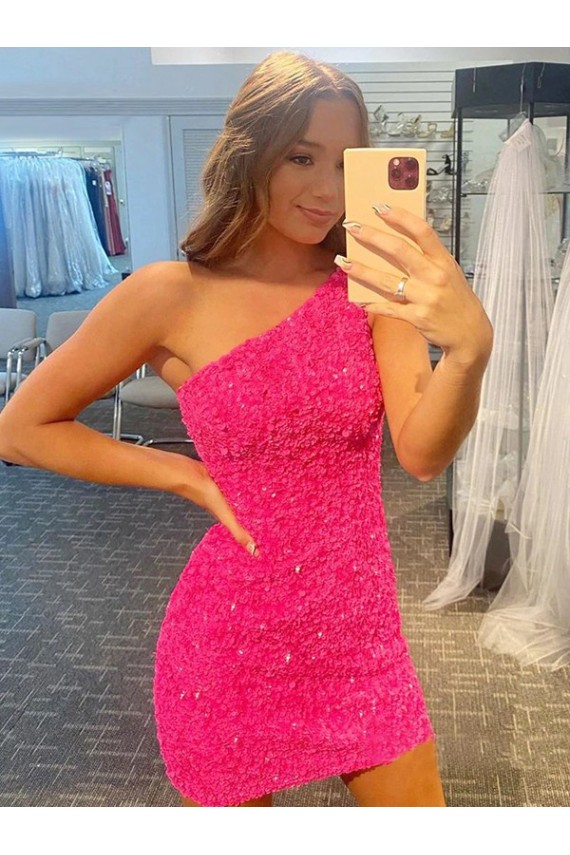 Cheapest Short One Shoulder Sleeveless Velvet Sequin Prom Dress