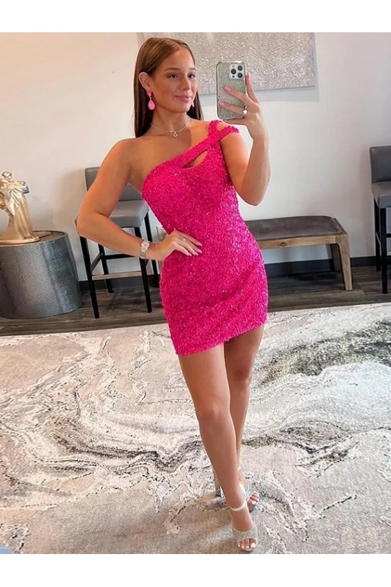 Cheapest Velvet Sequin One Shoulder Sleeveless Short Prom Dress