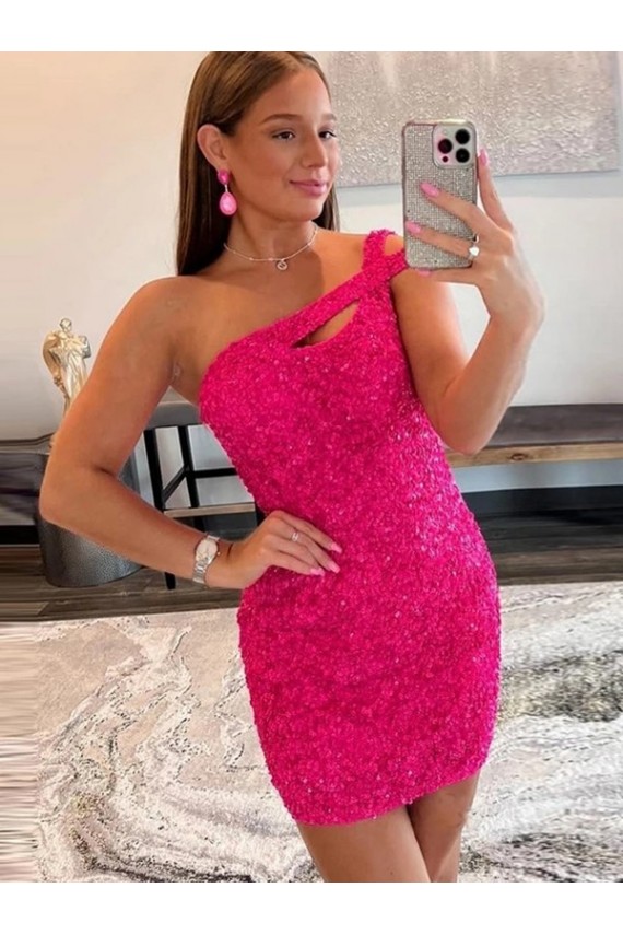 Cheapest Velvet Sequin One Shoulder Sleeveless Short Prom Dress