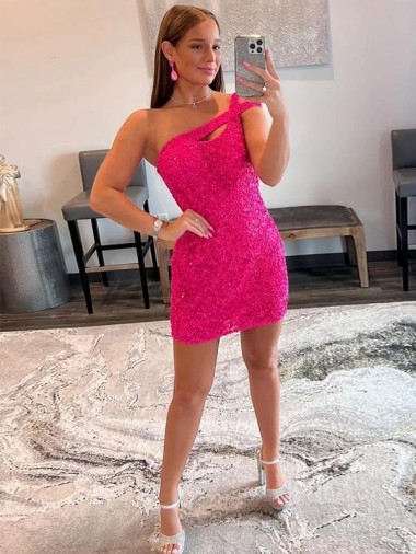 Cheapest Velvet Sequin One Shoulder Sleeveless Short Prom Dress
