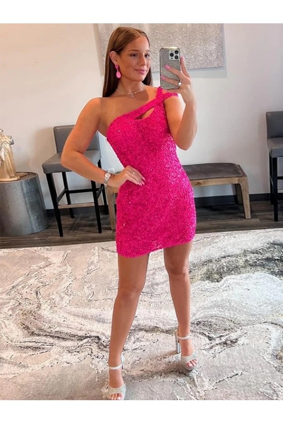 Cheapest Velvet Sequin One Shoulder Sleeveless Short Prom Dress