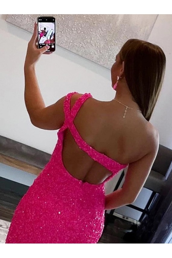 Cheapest Velvet Sequin One Shoulder Sleeveless Short Prom Dress