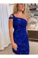 Cheapest Velvet Sequin One Shoulder Sleeveless Short Prom Dress